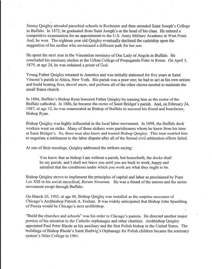 Archbishop Quigley Biography 1